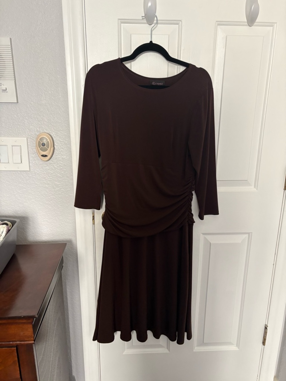 Casual Brown Ruched Waist Midi Dress
